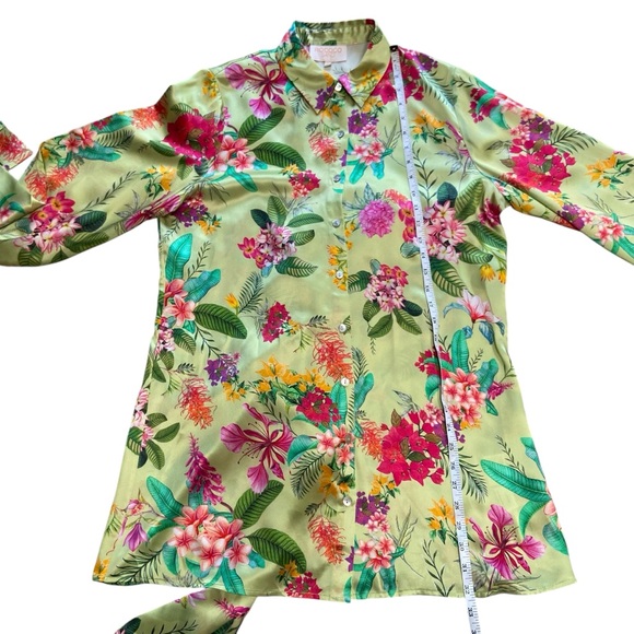 ROCOCO SAND Rue Short Dress 100% Silk Large Lime Green Colourful Floral - Picture 13 of 15